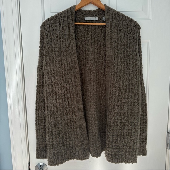 Vince Wool Cashmere Blend Waffle Stitch Open Front Cardigan Sweater Brown Gray S - Picture 3 of 9